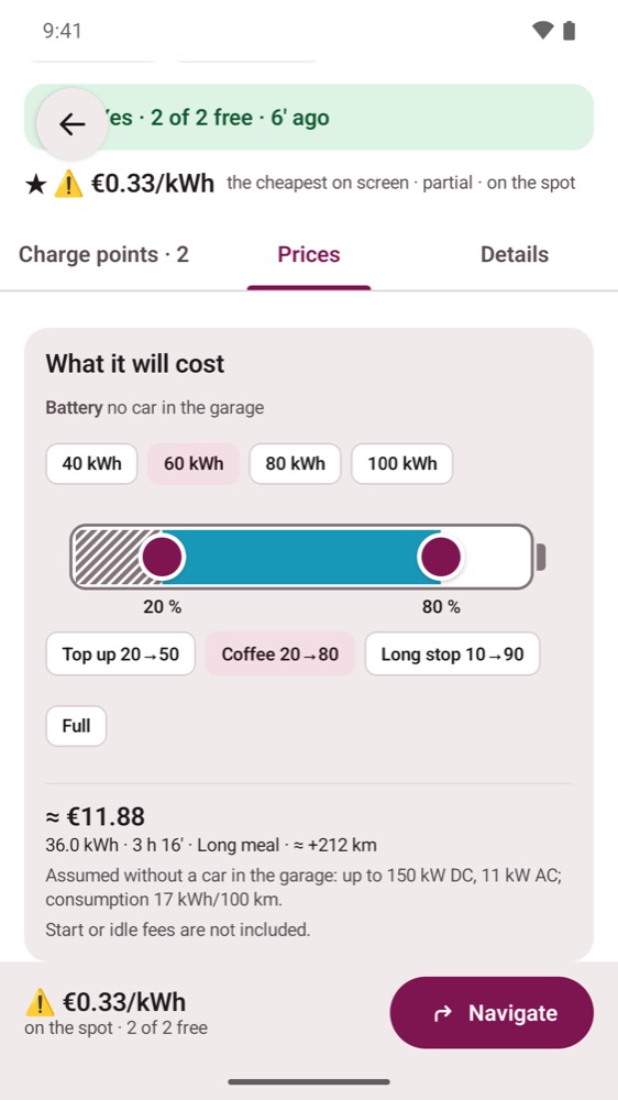What a charge from 20% to 80% will cost